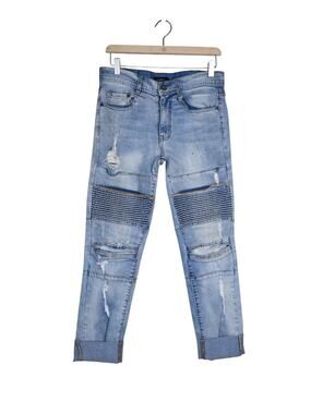 Kayden K Men's 30 Slim Distressed Moto Jean